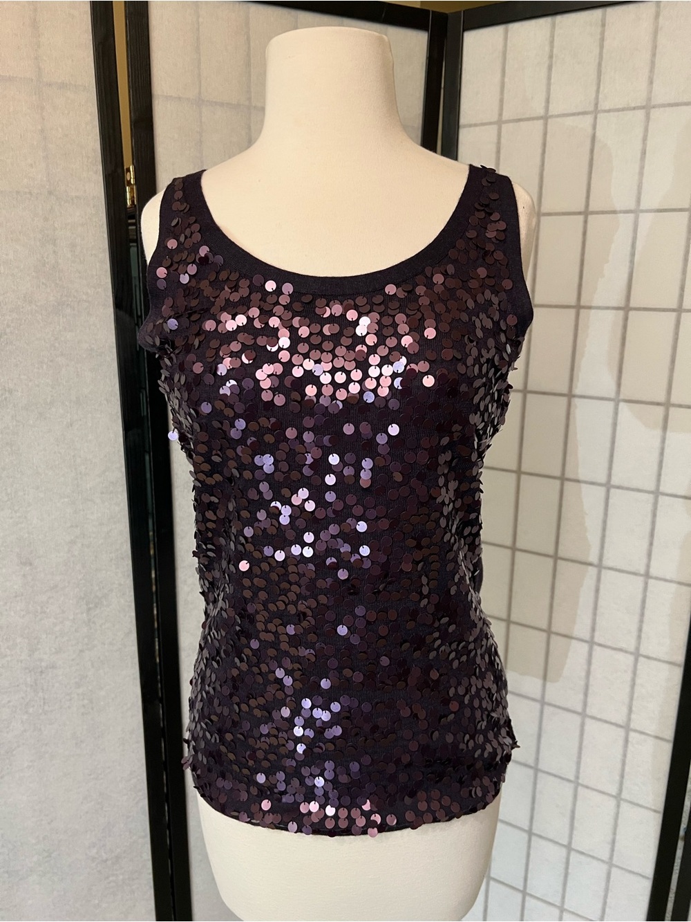 EILEEN FISHER Deep Purple Sequin Tank Top